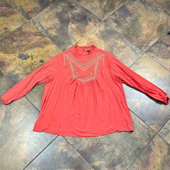Torrid Washable Crinkle Gauze Relaxed Embroidered Blouse Baked Apple 2 2X 18-20 - Picture 7 of 11